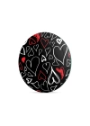Decovetro Cam Kesme Tahtası ve Sunumluk Yuvarlak Siyah Kalp Desenli 30x30 Cm