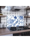 Decovetro Ocak Arkası Koruyucu Mavi Çini Çiçek Desenli 60x40cm