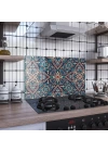 Decovetro Ocak Arkası Koruyucu Mavi Yapraklı Çini Desenli 76x50cm