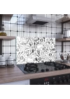 Decovetro Ocak Arkası Koruyucu Siyah Beyaz Sebze Desenli 60x40cm