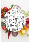 Decovetro Cam Kesme Tahtası ve Sunumluk Yuvarlak Love Serisi Yazı Desenli 30 x 30 cm