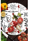 Decovetro Cam Kesme Tahtası ve Sunumluk Yuvarlak Love Serisi Yazı Desenli 30 x 30 cm