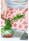 Decovetro Cam Kesme Tahtası ve Sunumluk Love Serisi Gül Desenli 40 x 30 cm
