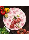 Decovetro Cam Kesme Tahtası ve Sunumluk Yuvarlak Love Serisi Gül Desenli 30 x 30 cm