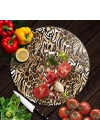 Decovetro Cam Kesme Tahtası ve Sunumluk Yuvarlak Leopar Desenli 30 x 30 cm