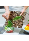 Decovetro Cam Kesme Tahtası ve Sunumluk Kare Leopar Desenli 30 x 30 cm