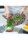 Decovetro Cam Kesme Tahtası ve Sunumluk Yuvarlak Leopar Desenli 30 x 30 cm