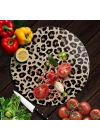 Decovetro Cam Kesme Tahtası ve Sunumluk Yuvarlak Leopar Desenli 30 x 30 cm