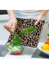 Decovetro Cam Kesme Tahtası ve Sunumluk Kare Leopar Desenli 30 x 30 cm