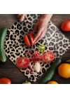 Decovetro Cam Kesme Tahtası ve Sunumluk Kare Leopar Desenli 30 x 30 cm