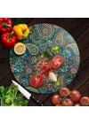 Decovetro Cam Kesme Tahtası ve Sunumluk Yuvarlak Şal Desenli 30 x 30 cm