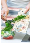 Decovetro Cam Kesme Tahtası ve Sunumluk Kare Flower & Stripes Desenli 30 x 30 cm