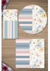 Decovetro Cam Sunum Servis Tabağı 3lü Karma Set Flower & Stripes Desenli