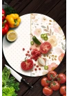 Decovetro Cam Kesme Tahtası ve Sunumluk Yuvarlak Flower & Points Desenli 30 x 30 cm