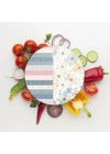 Decovetro Cam Kesme Tahtası ve Sunumluk Yuvarlak Flower & Stripes Desenli 30 x 30 cm