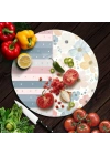 Decovetro Cam Kesme Tahtası ve Sunumluk Yuvarlak Flower & Stripes Desenli 30 x 30 cm