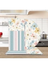Decovetro Cam Sunum Servis Tabağı 3lü Karma Set Flower & Stripes Desenli