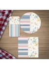 Decovetro Cam Sunum Servis Tabağı 3lü Karma Set Flower & Stripes Desenli