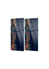 Decovetro Cam Kahve Sofra Sunum Tablası 2li Set Lacivert Renkli Geometrik Desenli 30 x 15 cm