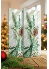 Decovetro Cam Kahve Sofra Sunum Tablası 2li Set Noel Yılbaşı Çelenk Desenli 30 x 15 cm