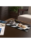 Decovetro Cam Kahve Sofra Sunum Tablası 2li Set Çarpraz Siyah Beyaz Mermer Desenli 30 x 15 cm