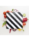 Decovetro Cam Kesme Tahtası ve Sunumluk Kare Çarpraz Siyah Beyaz Mermer Desenli 30x30 cm