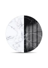 Decovetro Cam Kesme Tahtası ve Sunumluk Yuvarlak Double Siyah Beyaz Mermer Desenli 30x30 cm
