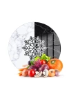 Decovetro Cam Kesme Tahtası ve Sunumluk Yuvarlak Siyah Beyaz Mermer Kar Tanesi Desenli 30x30 cm