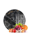 Decovetro Cam Kesme Tahtası ve Sunumluk Yuvarlak Siyah Mermer Desenli 30x30 Cm