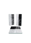 Decovetro Cam Sunum Servis Tabağı 3lü Dikdörtgen Set Double Siyah Beyaz Mermer Desenli