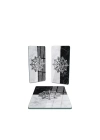Decovetro Cam Sunum Servis Tabağı 3lü Dikdörtgen Set Siyah Beyaz Mermer Kar Tanesi Desenli
