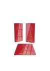 Decovetro Cam Sunum Servis Tabağı 3lü Dikdörtgen Set Kırmızı Yılbaşı Ağacı Desenli