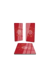 Decovetro Cam Sunum Servis Tabağı 3lü Dikdörtgen Set Kırmızı Kar Tanesi Desenli