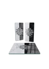 Decovetro Cam Sunum Servis Tabağı 3lü Kare Set Siyah Beyaz Mermer Kar Tanesi Desenli