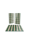 Decovetro Cam Sunum Servis Tabağı 3lü Kare Set Yeşil Geometrik Desenli