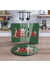 Decovetro Cam Sunum Servis Tabağı 3lü Karma Set Yeşil Yılbaşı Kar Desenli