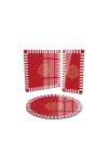Decovetro Cam Sunum Servis Tabağı 3lü Karma Set Kırmızı Beyaz Kar Tanesi Desenli