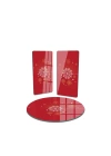 Decovetro Cam Sunum Servis Tabağı 3lü Yuvarlak Set Kırmızı Kar Tane Desenli