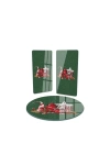 Decovetro Cam Sunum Servis Tabağı 3lü Yuvarlak Set Yeşil Yılbaşı Kar Desenli