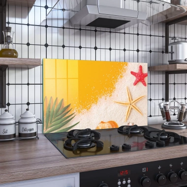 Decovetro Ocak Arkası Koruyucu Ahşap Deniz Yıldızı Desenli 60x40cm