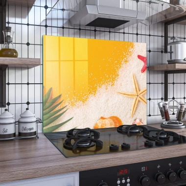 Decovetro Ocak Arkası Koruyucu Ahşap Deniz Yıldızı Desenli 60x52cm