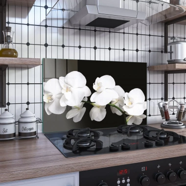 Decovetro Ocak Arkası Koruyucu Beyaz Orkide Desenli 60x40cm