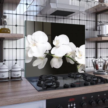 Decovetro Ocak Arkası Koruyucu Beyaz Orkide Desenli 60x52cm