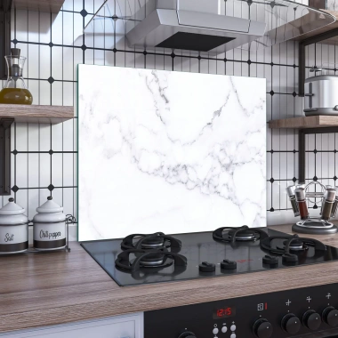 Decovetro Ocak Arkası Koruyucu Cam Beyaz Mermer Desenli 60x52cm