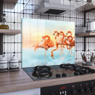 Decovetro Ocak Arkası Koruyucu Cam Filamingo Desenli 60x52cm