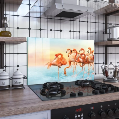 Decovetro Ocak Arkası Koruyucu Cam Filamingo Desenli 76x50cm