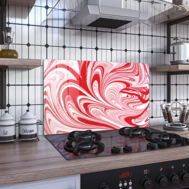 Decovetro Ocak Arkası Koruyucu Cam Kırmızı Ebru Desenli 60x40cm