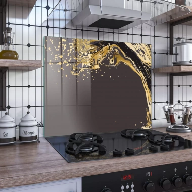 Decovetro Ocak Arkası Koruyucu Cam Sarı Dalga Desenli 60x52cm