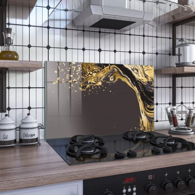 Decovetro Ocak Arkası Koruyucu Cam Sarı Dalga Desenli 76x50cm