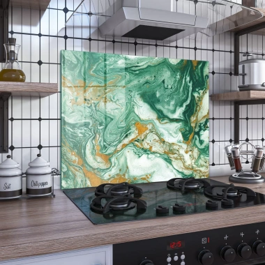Decovetro Ocak Arkası Koruyucu Cam Zümrüt Yeşil Mermer Desenli 60x52cm